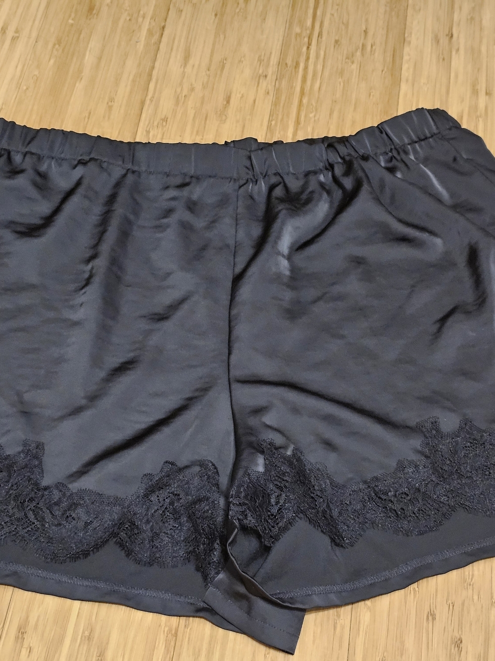 Silky Lace-Trim Black Shorts